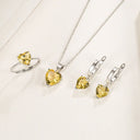 Heart Zircon 925 Silver Jewelry Set For Women Ring Earrings Necklace Engagement
