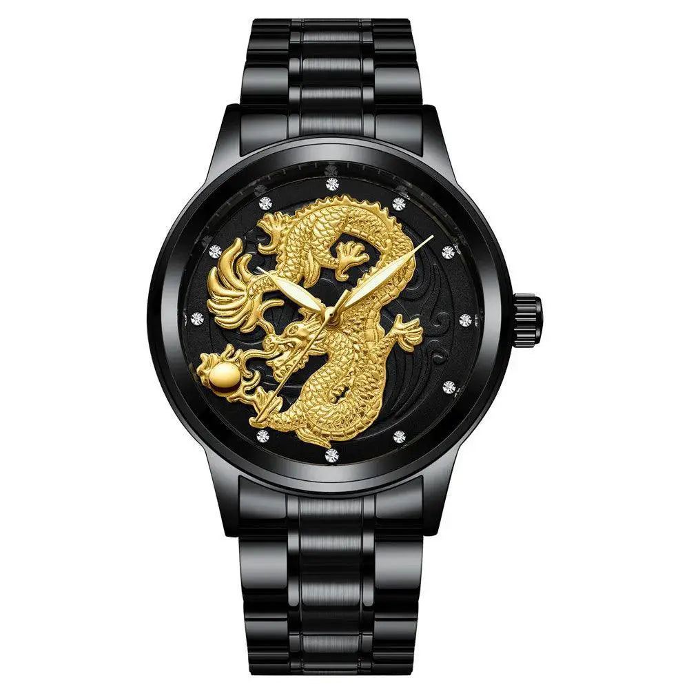 Dragon Crystal Mens Quartz Watch Waterproof Timepiece
