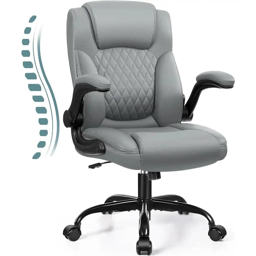Ergonomic PU Leather Office Chair with Adjustable Armrests, 360 Swivel, Lumbar Support, Wheels, Grey