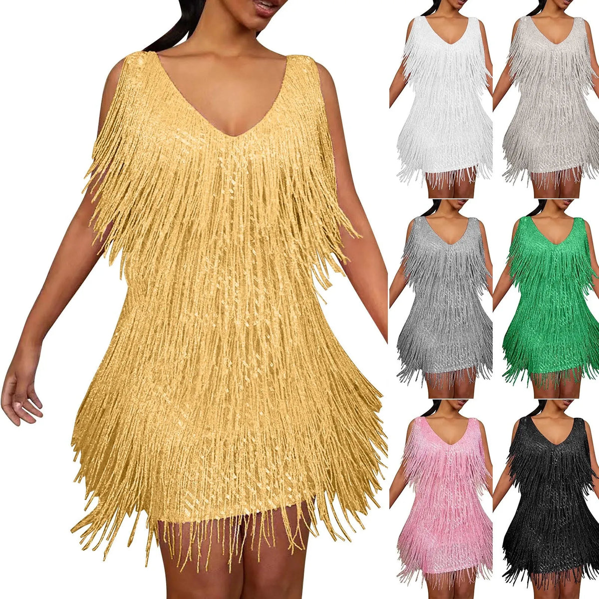 Backless Sequin Tassel Mini Dress