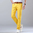 Spring Men's Slim Jeans Classic Style Straight Elasticity Cotton Denim Pants Male Brand Trousers Wine Red Black White