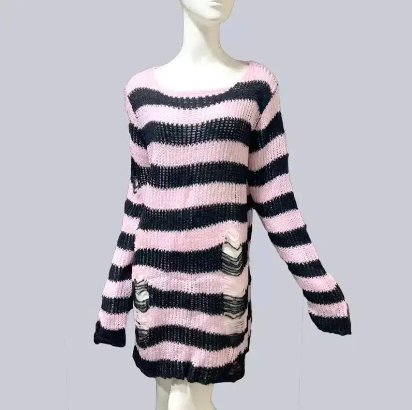Gothic Striped Sweater Edgy Punk Style For Women Trendy