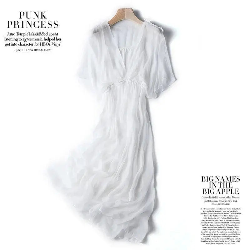 100% Silk White Dress For Women Summer 2024 Beach Maxi - OurLum.com