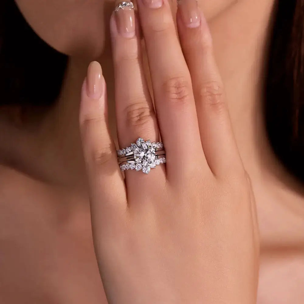 Round Moissanite Ring in Sterling Silver Luxurious — product view 3