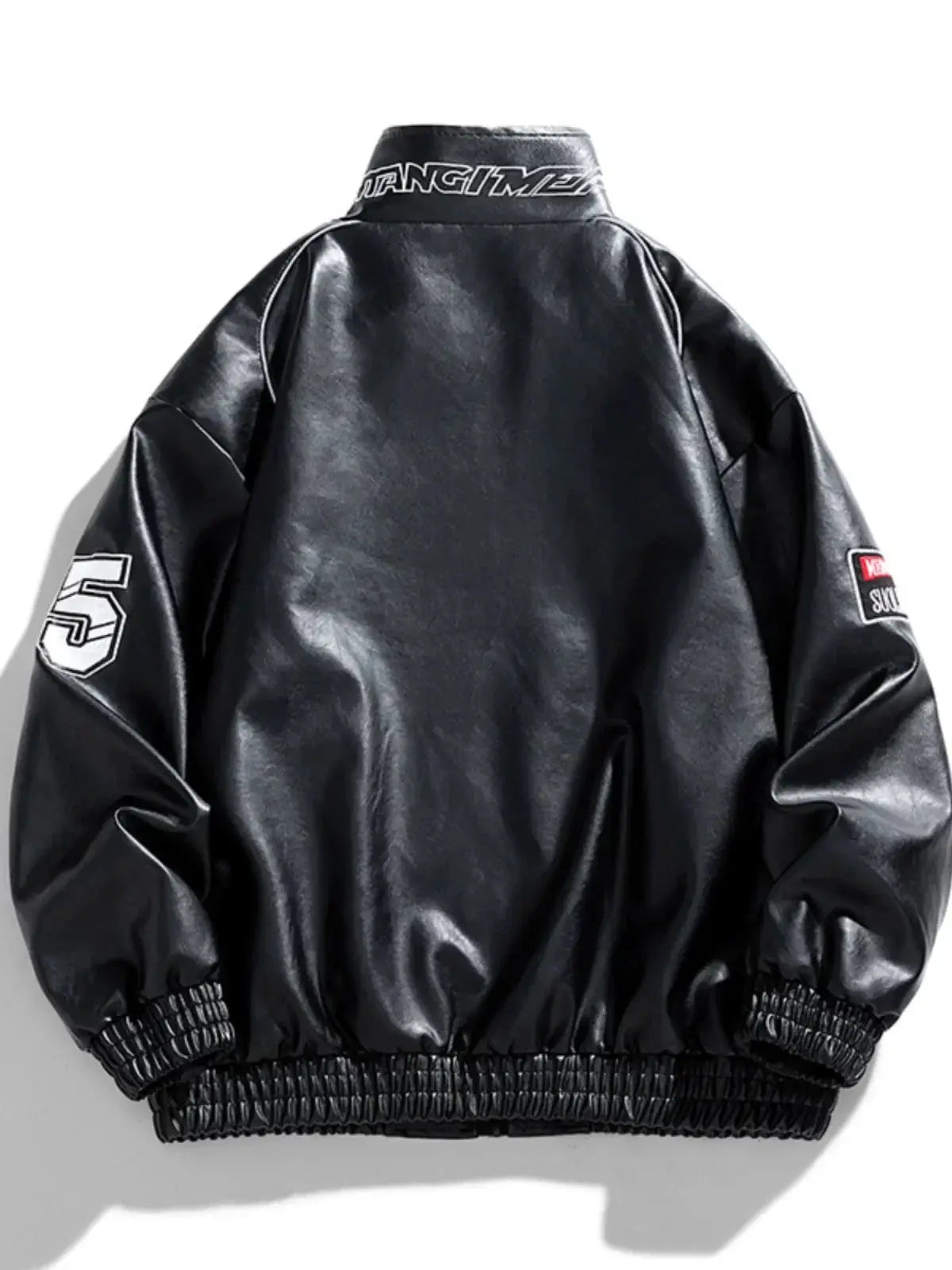 Mens PU Leather Motorcycle Jacket With Letter Embroidery