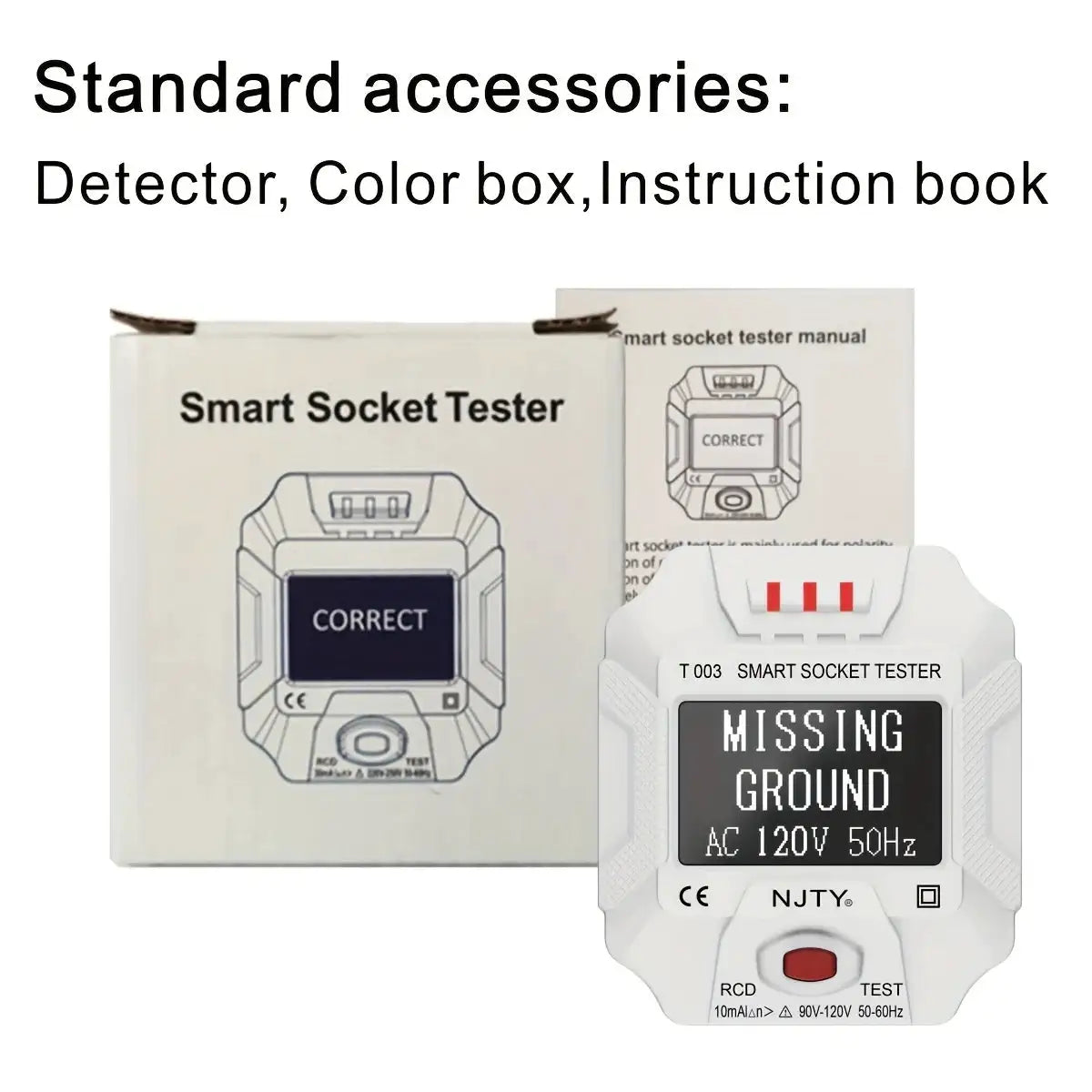 NJTY Socket Tester Voltage Test Outlet Detector EU UK US Plug Ground Zero Line Plug Polarity Phase Check Digital AC Voltage Test