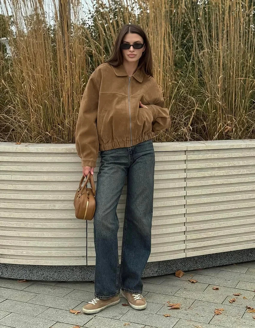 Suede Zipper Leather Jacket
