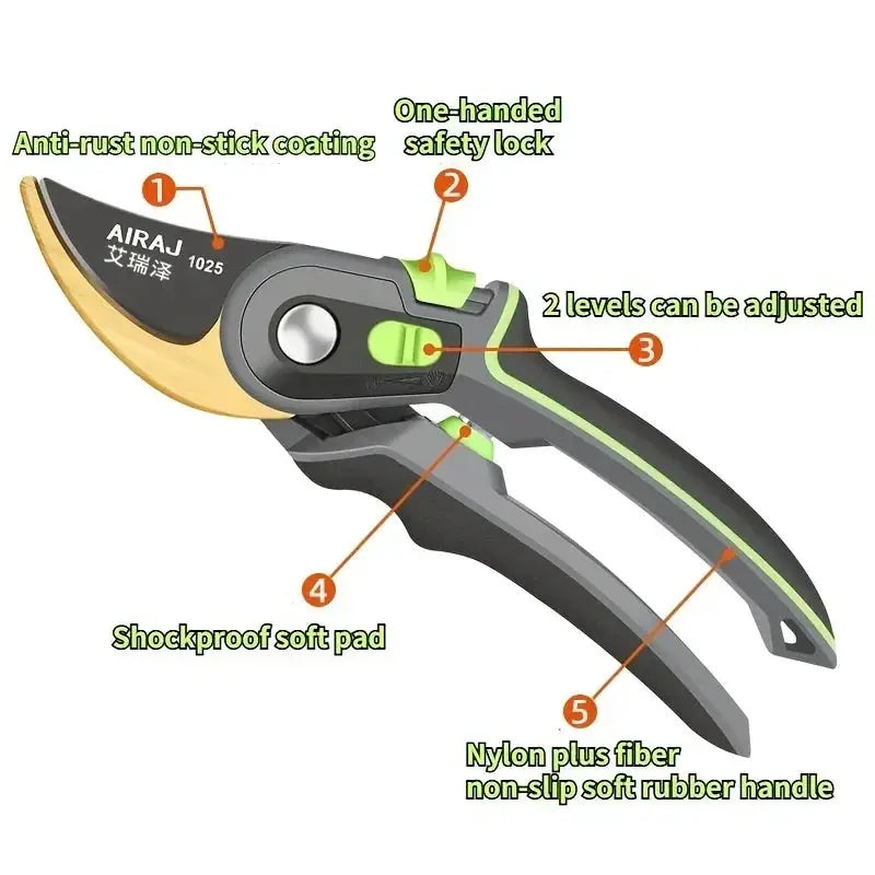 Airaj Industrial Grade Pruning Shears Labor Saving Tool