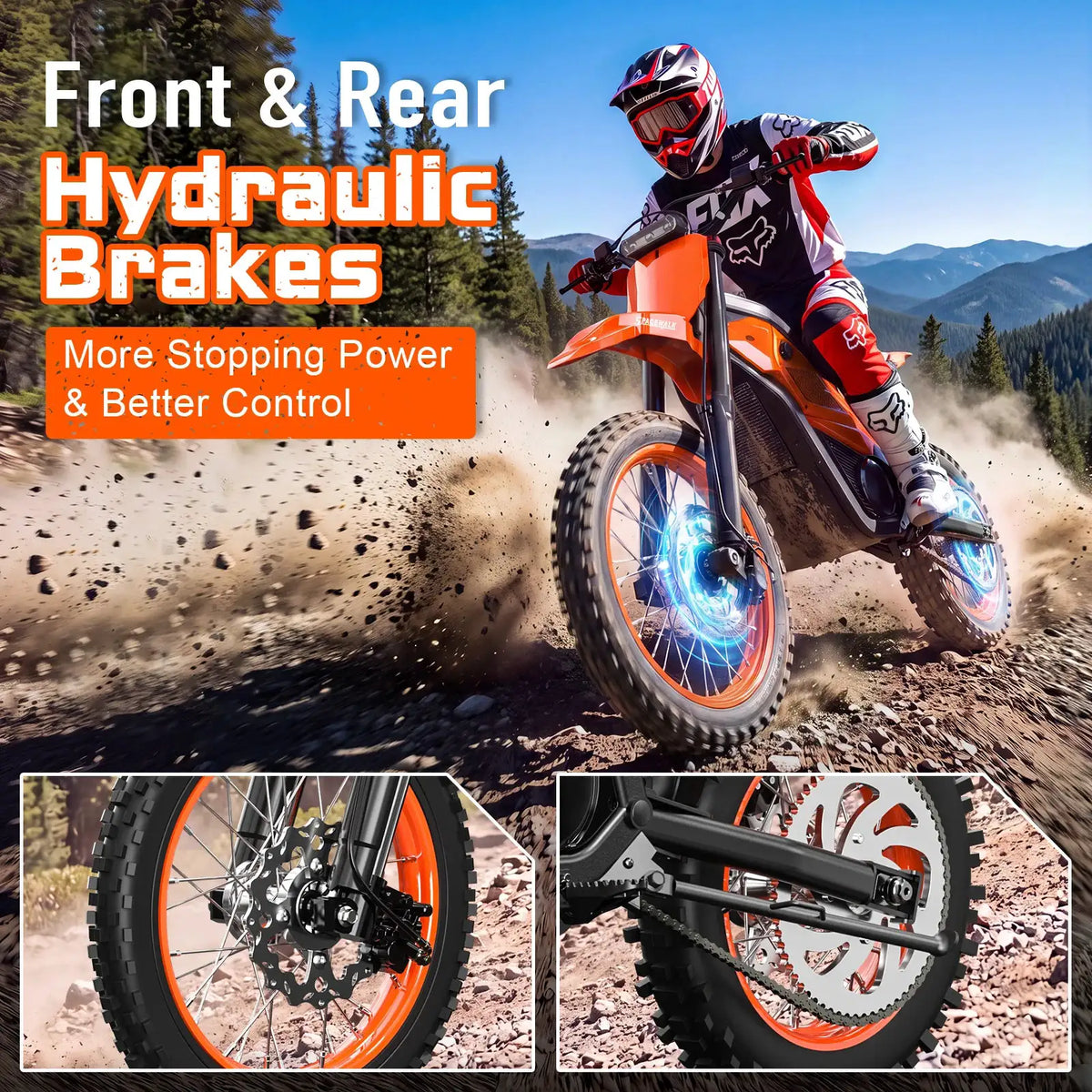 Spacewalk 3000W Electric Dirt Bike 60V 20.8Ah Removable Battery 37MPH 200N.M Torque 14"/12" Fat Tires Front/Rear Hydraulic Brakes LED Headlight Off-Road E-Moto UL2272 for Adults & Teens