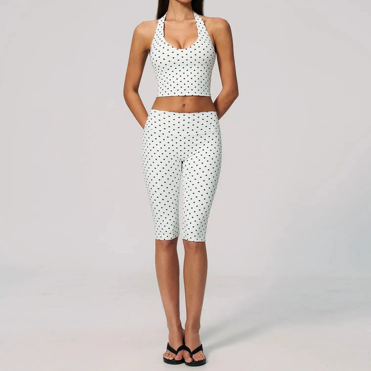 Yoga Capri Pants Set 2pcs Sport Set Women Polka Dot Athletic Wear Gym Push Up Yoga Pants Gym Suit Fitness Bra Workout Set Outfit