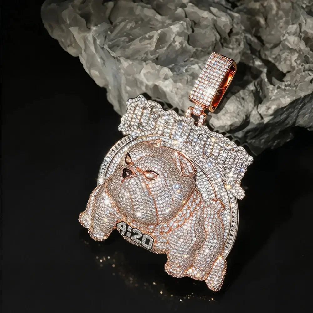 Hip Hop Angry Bulldog Logo Pendant Bubble Letter Top Bust — product view 1