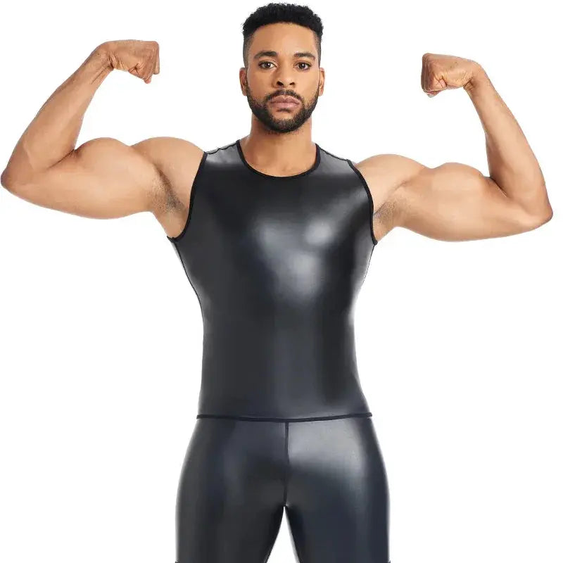 Men Body Shaper Faux Leather Vest Undershirt Tank Top