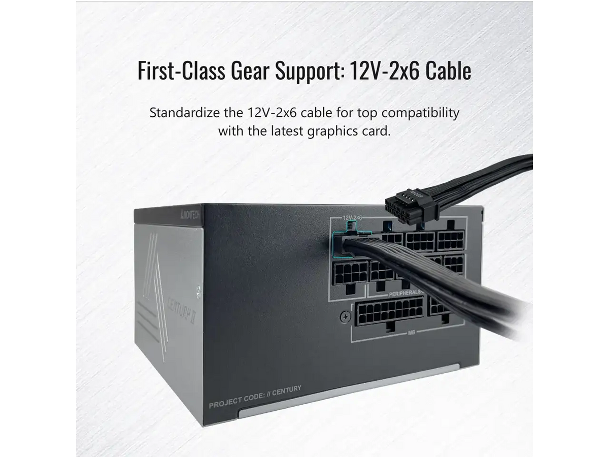 MONTECH Century II - 750W High-End ATX Gaming Power Supply - 80 Plus Gold - Efficiency - Fully Modular - ATX 3.1 & PCIe 5.1 Ready with 12V-2x6 Cable - Zero RPM Low - 10 Years Warranty