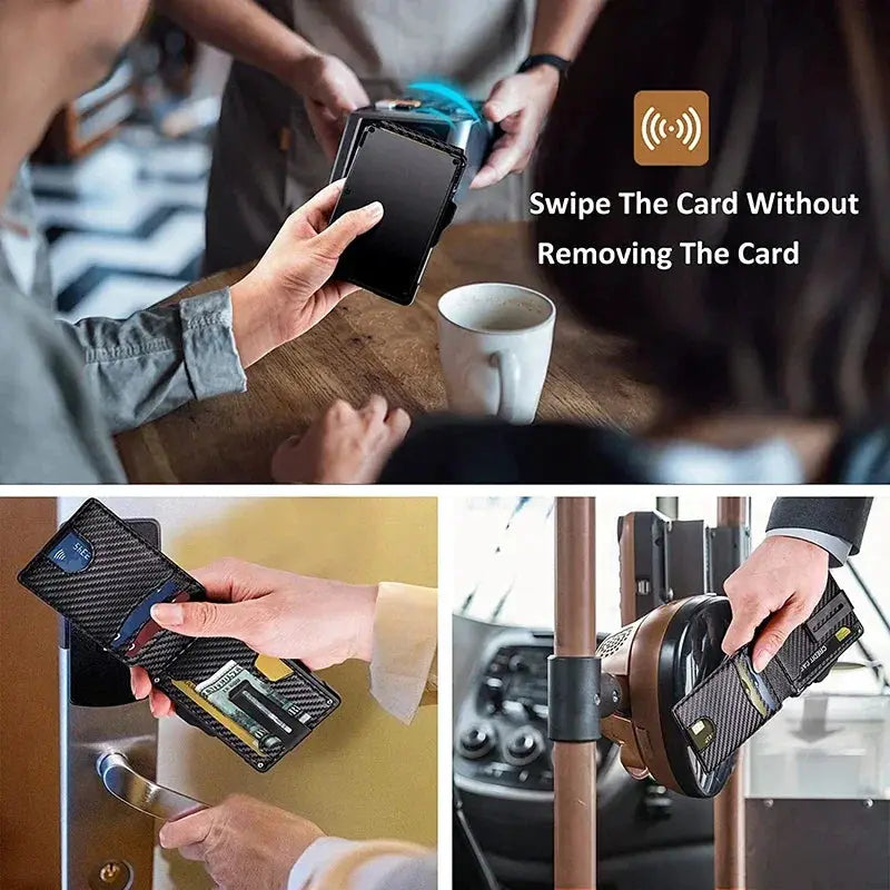 RFID Carbon Fiber Pattern ID Folder Slim Wallet For Men