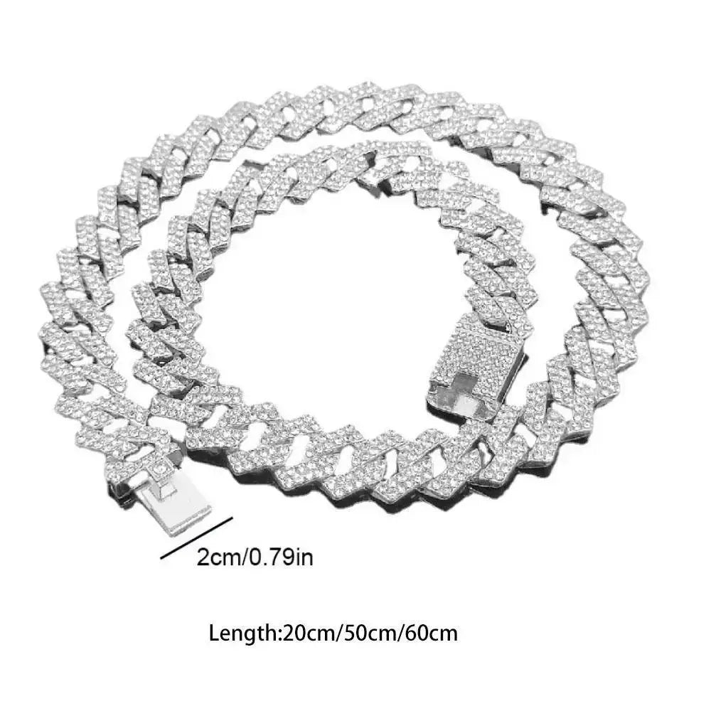 Luxury Metal Diamond Dog Collar Chain Harness 20mm Width