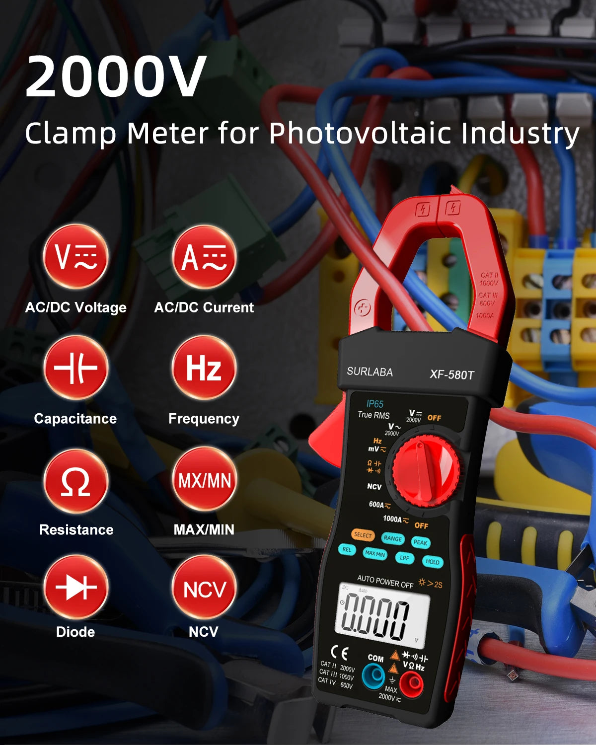 Clamp Meter Multimeter , Counts True-RMS Solar Pro AC/DC Digital — product view 3