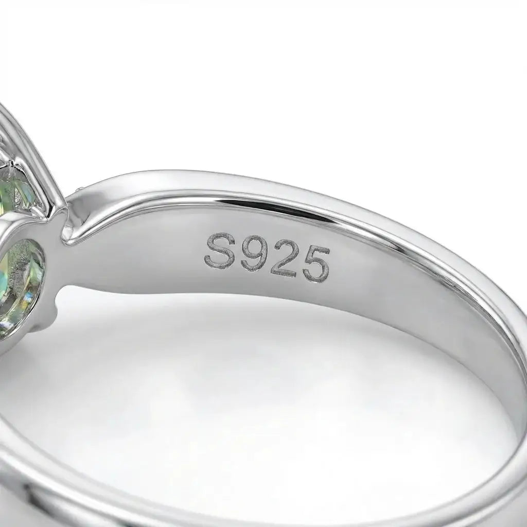 Round Green Moissanite Ring in Sterling Silver — product view 3