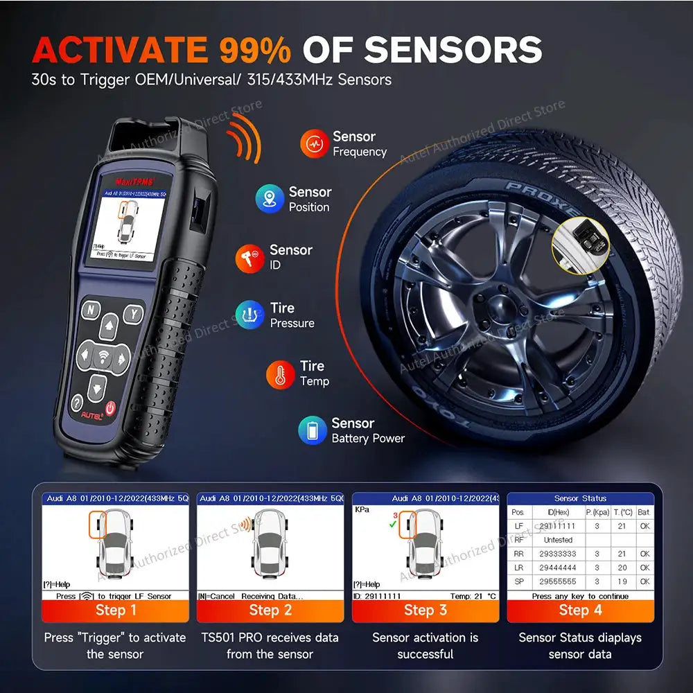 Autel MaxiTPMS TS501 PRO TPMS Diagnostic Tool Code Reader Activate/Relearn TPMS Sensors, Program MX-Sensor Free Update PK TS408S