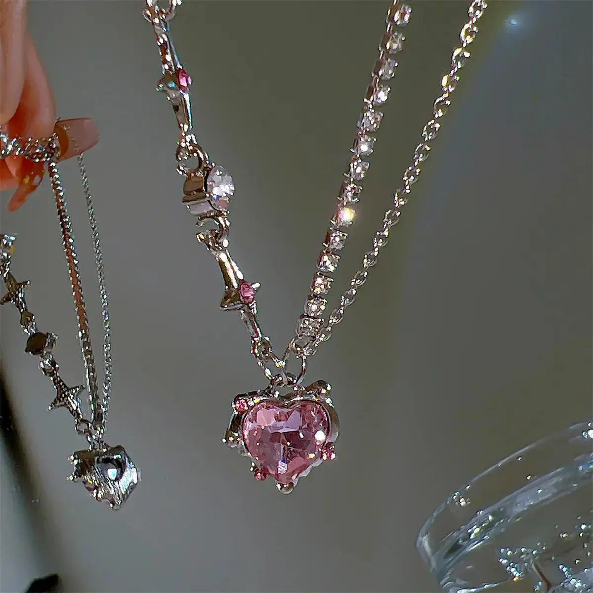 Crystal Heart Necklace Shiny Collarbone Chain Jewelry Women