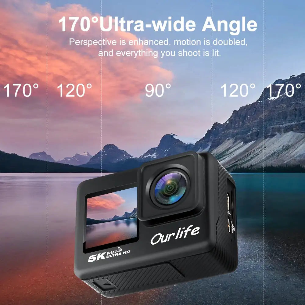 Ourlife 5K30FPS Action Camera 2.0'' Touch LCD 170° DVR 30M Waterproof Remote Control 5X Zoom Helmet WiFi 4K60FPS Sport Camera