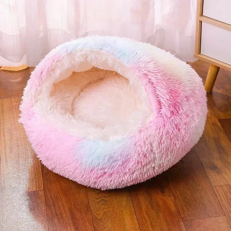 Winter Plush Round Dog Bed For Small To Medium Pets