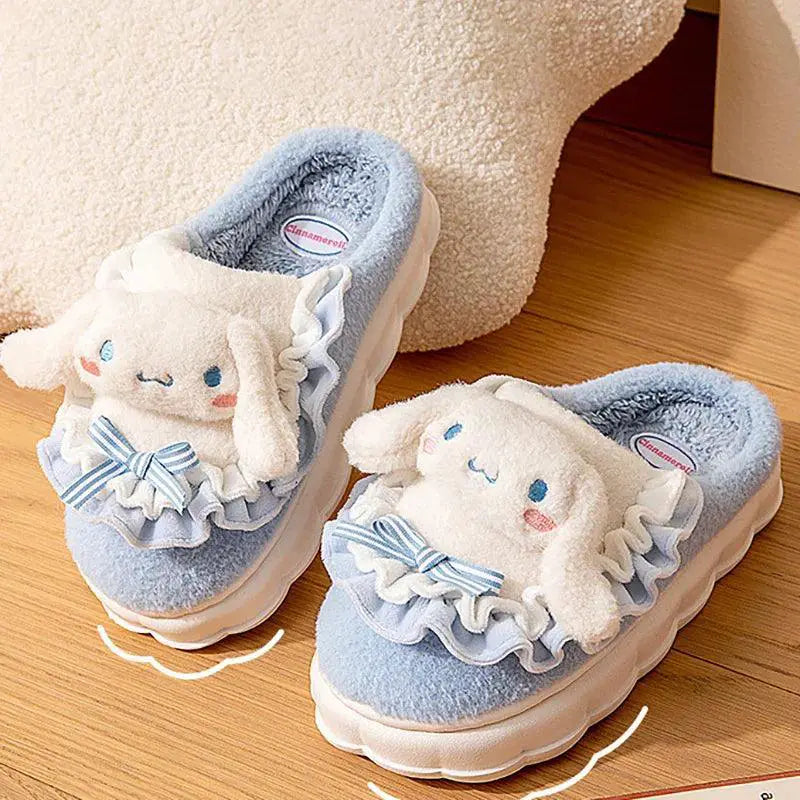 Hello Kitty Fuzzy Plush Slippers Cozy Winter Slip On Shoes