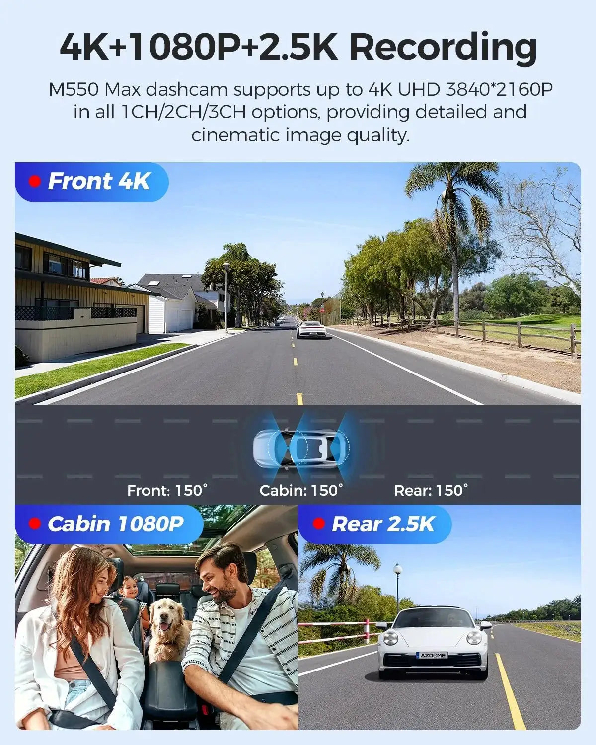 AZDOME 4K Dash Cam M550 Max GPS WiFi Car DVR 3.18Inch Screen Rear Cam - stepyours.com
