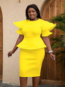 Yellow Peplum Bodycon Dress Stylish Party Outfit for Women