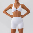 Women Yoga Set Cross Back Bra High Waist Shorts