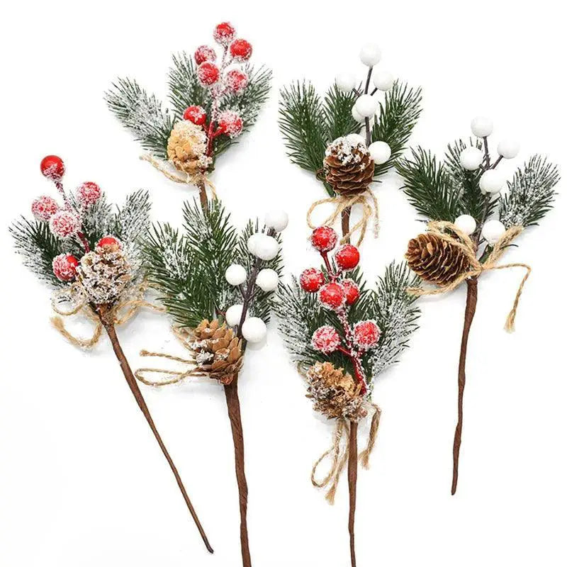 Red Berry Pine Cone Branches for Festive Wreath Decor