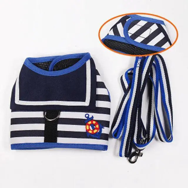 Navy Style Soft Breathable Dog Leash Set For Small Dogs