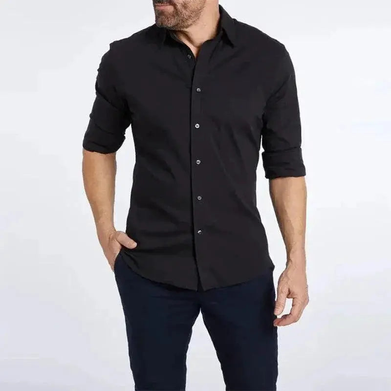 Mens Casual Slim Cotton Long Sleeve Zip Shirt High Quality