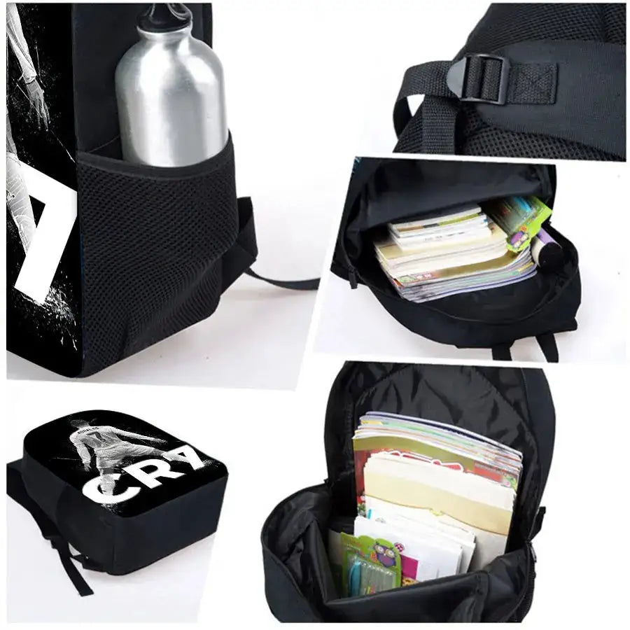 Football Black Print Single Layer Backpack for Boy/Girls Best Gifts 2D Flat Cartoon SchoolBag for Children Bags