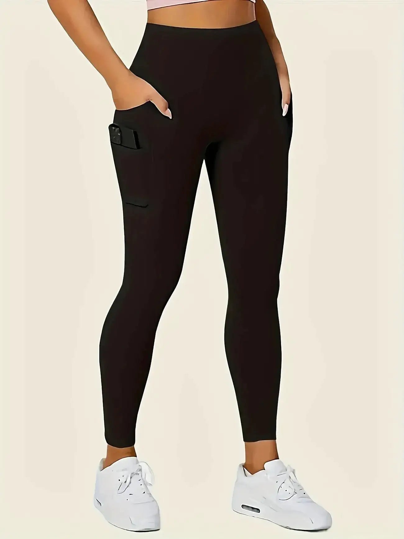 Women's High-Waisted Yoga Leggings with Pockets - Ultra-Stretch Slimming Workout Pants, All-Season Black Athletic Wear for Gym,