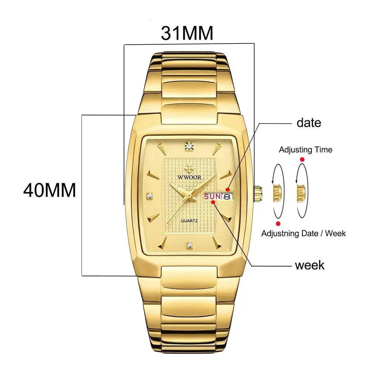 WWOOR Square Luxury Watch Elegant Waterproof Timepiece 50m