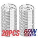 20Pcs USB-C Cable - 100W Braided Fast Charge