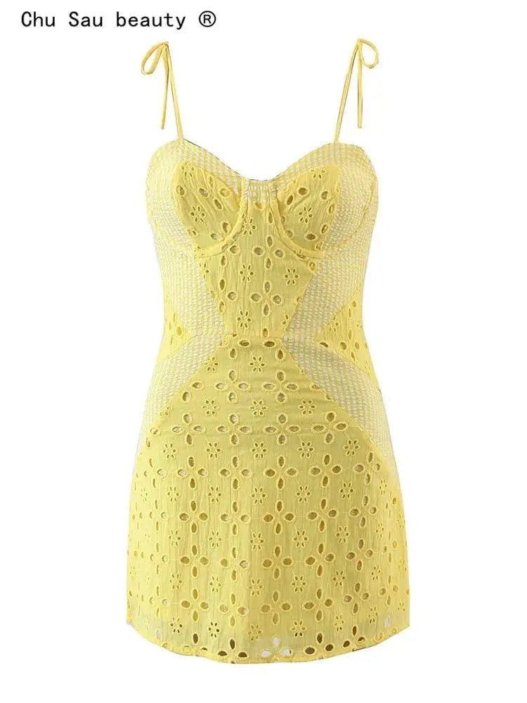 Seductive Backless Embroidered Mini Dress Chic Strap Style