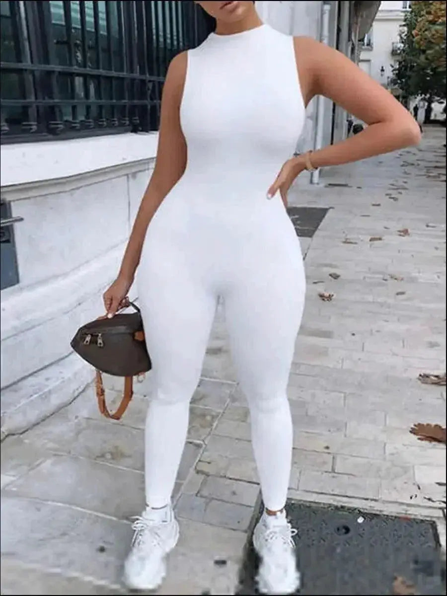 Sleek Milk Fiber Jumpsuit Sexy Sleeveless Romper Night Out