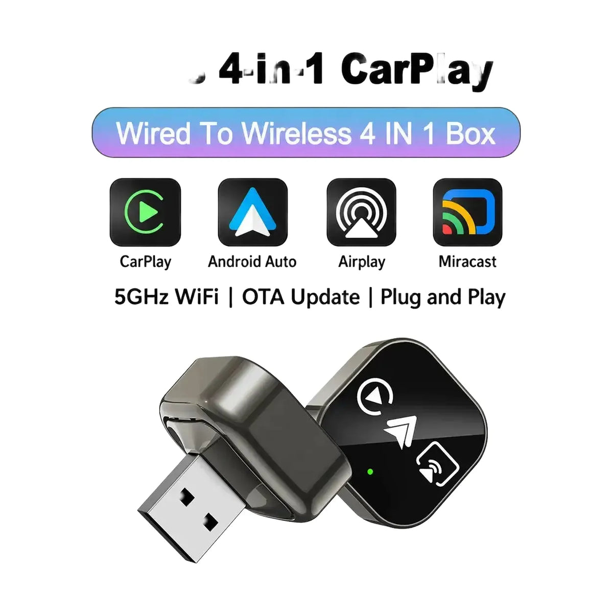 Wireless Carplay Device - Mirrors Phones Smoothly - V11-YIN-4 4in1 product image