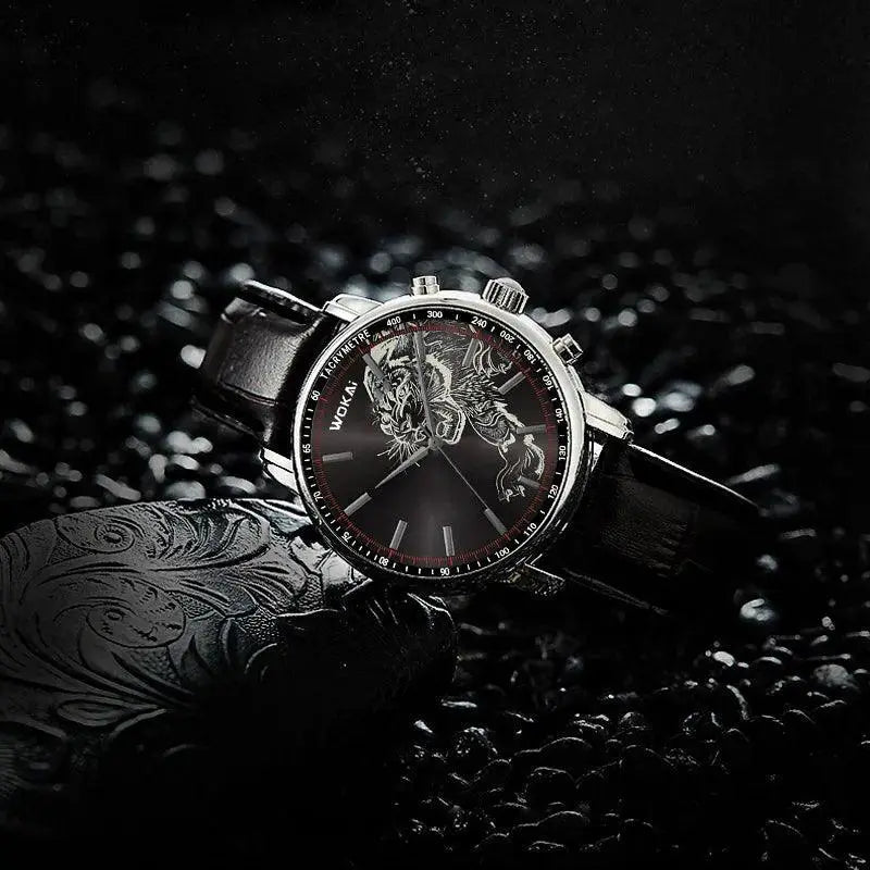 Tiger Print Leather Band Watch for Men Stylish Timepiece