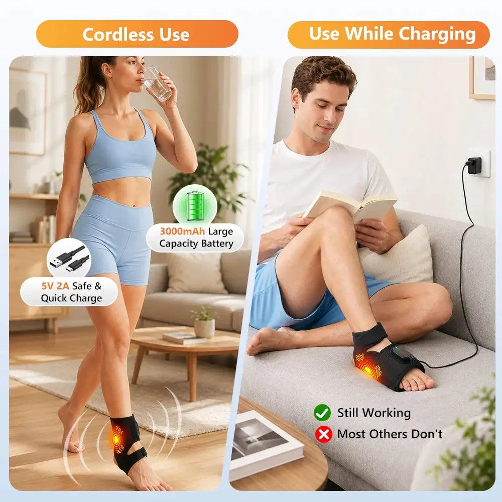 Ankle Massager with Heat, Cordless Vibrating Foot Massage Wrap, App and Button Control, 3000mAh Rechargeable, Unisex Gift