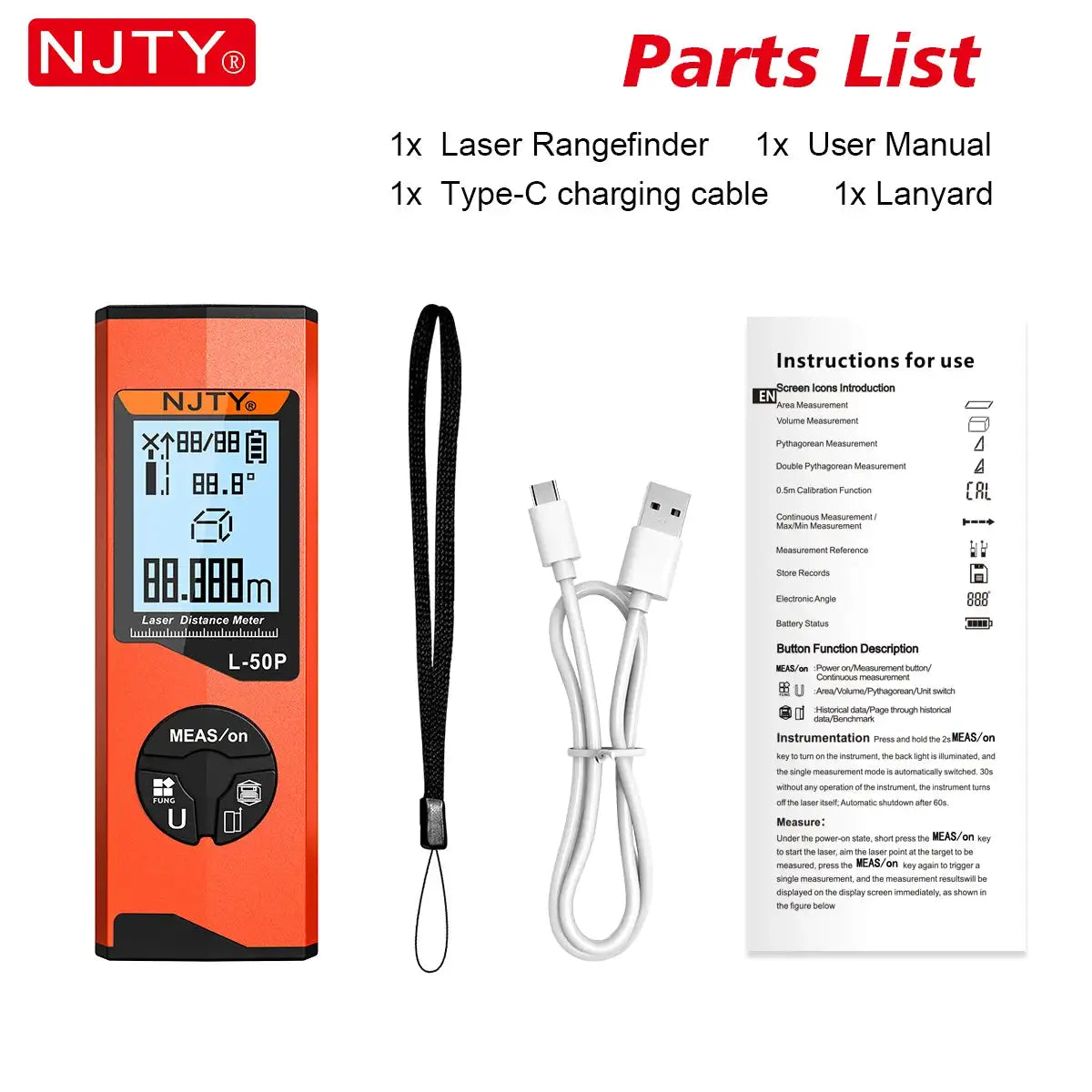 NJTY Laser Rangefinder Tape Measure 30m 50m Profesional Measuring Instrument Laser Distance Meter Trena Laser Metro Range Finder