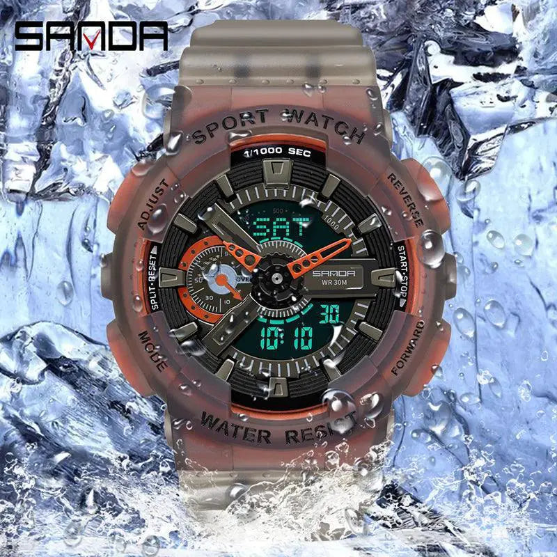 Sports Watch Men Dual Display Tech Fluorescent Design