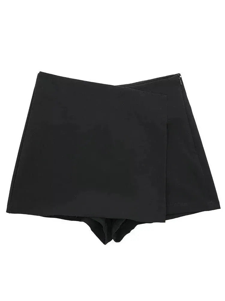Vintage Asymmetrical Zipper Skirt Shorts Retro Fashion