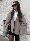Chic Wool V Neck Coat For Women Elegant Office Jacket