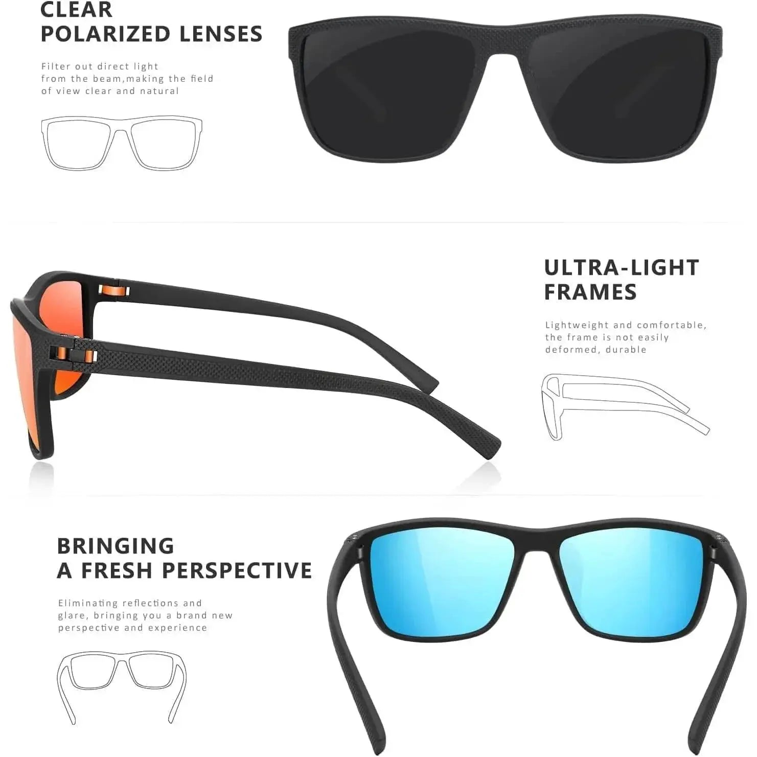 Crixalis 3PCS UV400 Polarized Square Sunglasses For Men