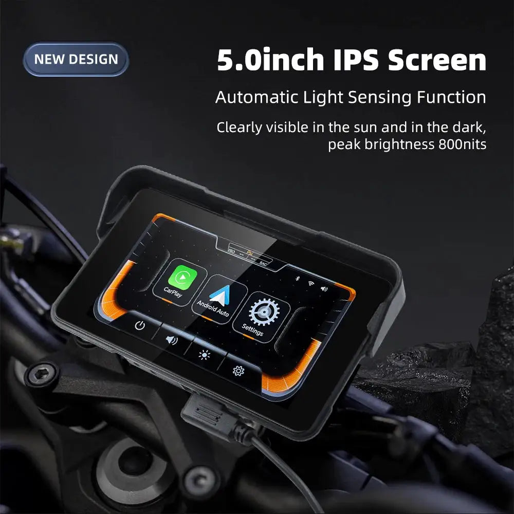 EKIY Wireless CarPlay Moto Android Auto GPS Motorcycle Navigation Display Screen 5.0 inch Portable Digital Motorcycle Dashboard