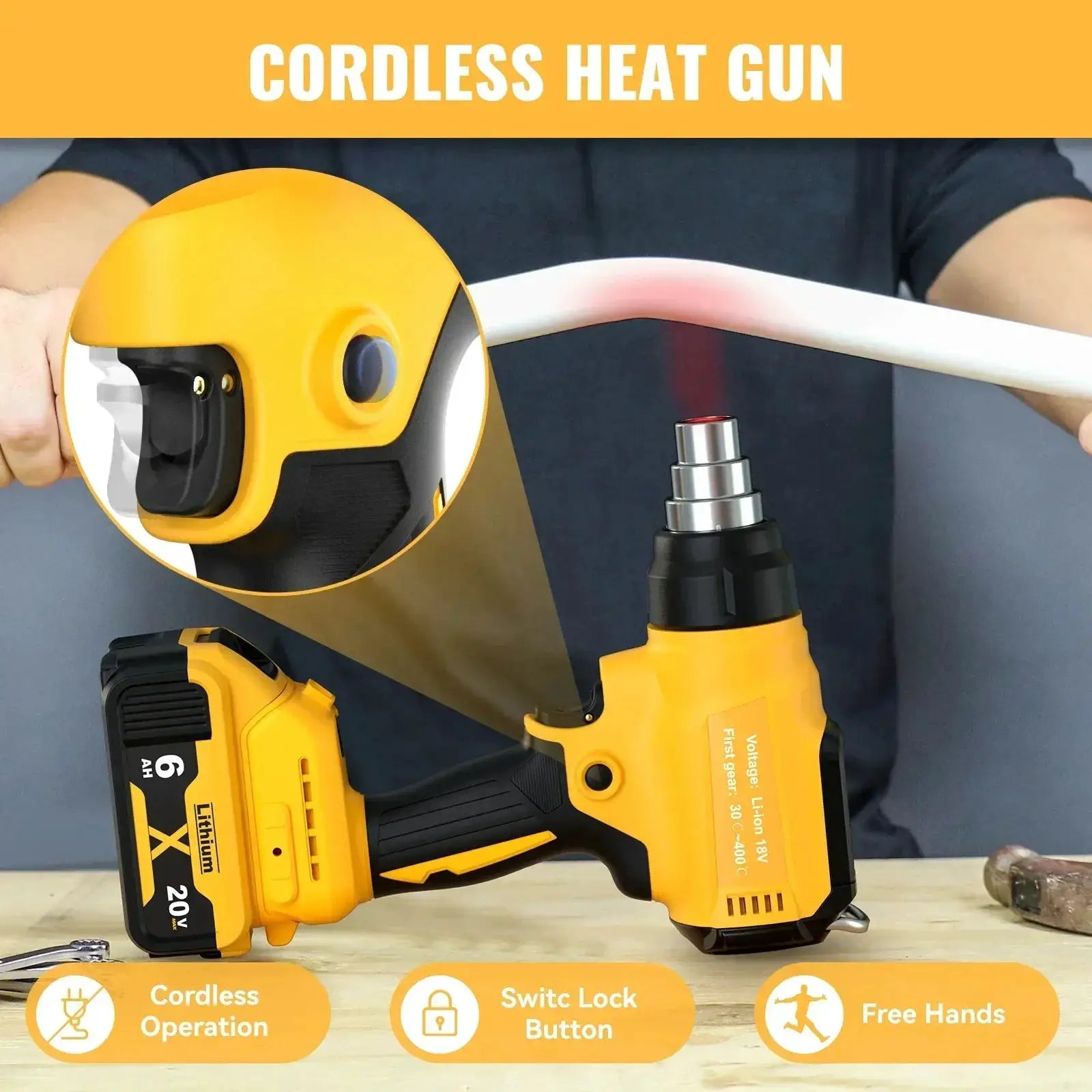 Cordless Heat Gun Adjustable Temperature Fast Heating 20V - OurLum.com
