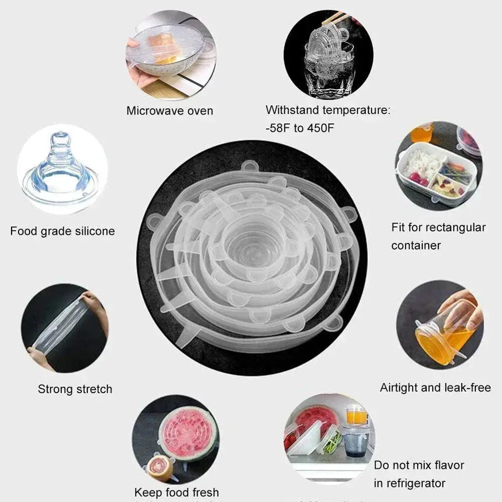 Six Pack Universal Silicone Food Lids Stretchable Covers