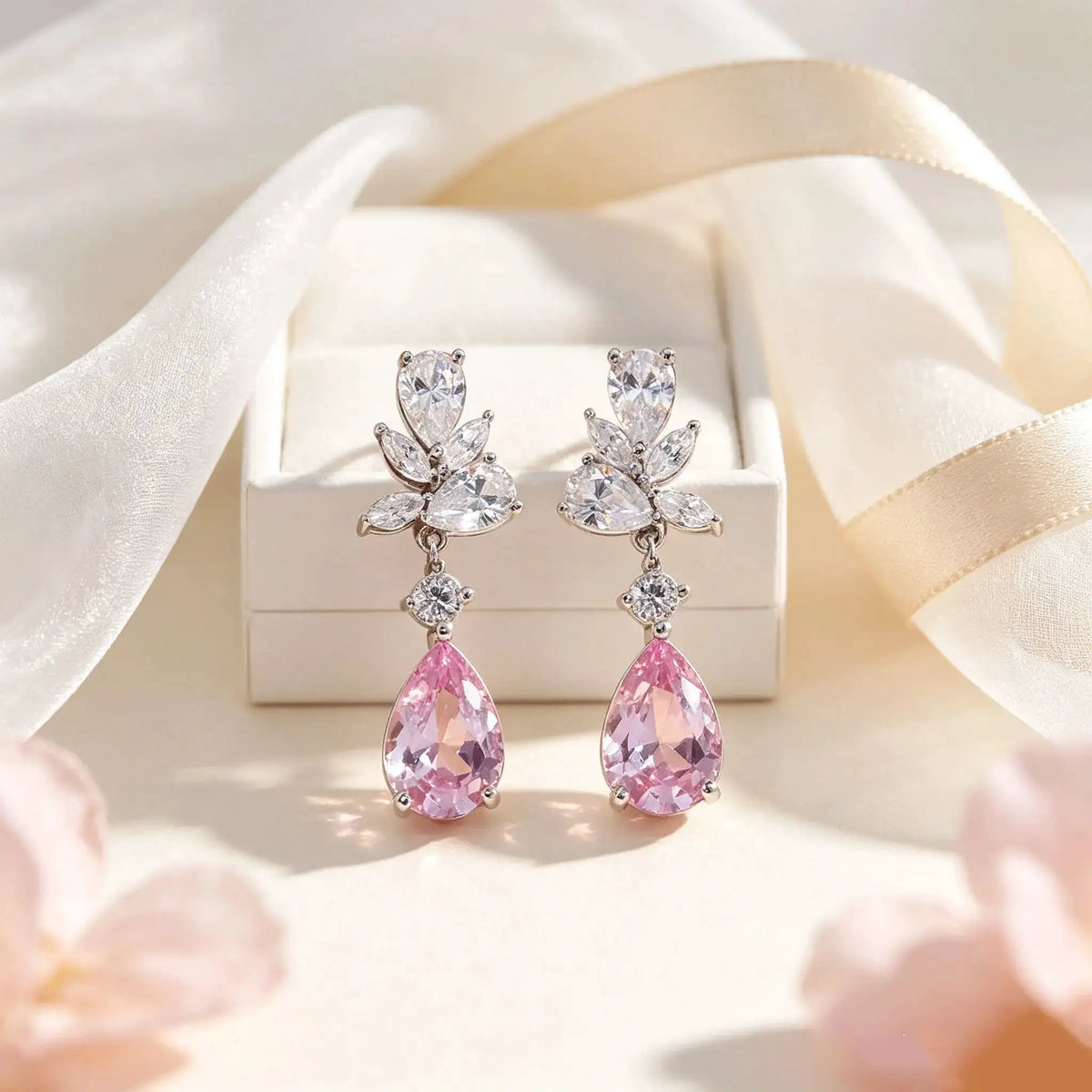 Pink Moissanite Teardrop Earrings — product image 2